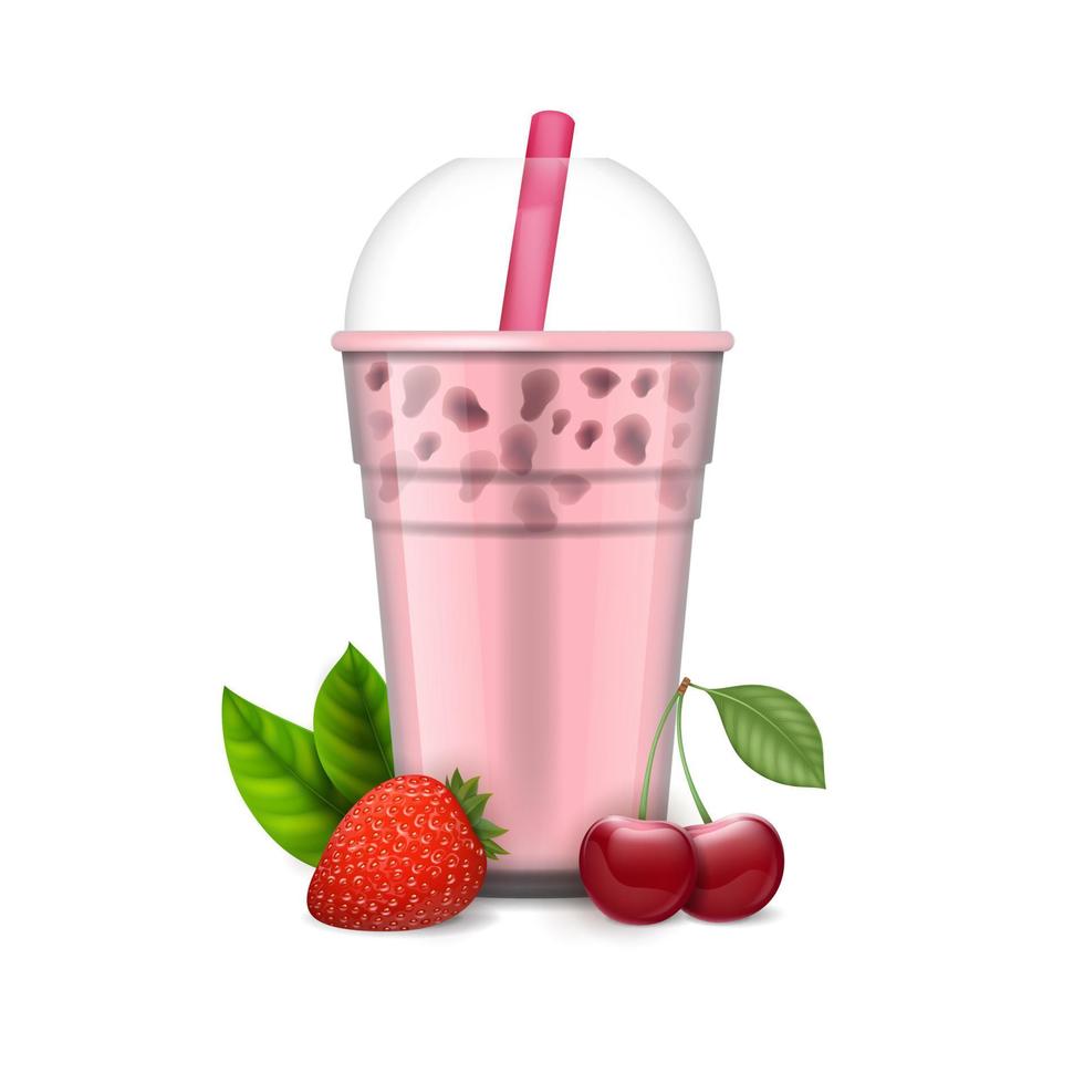 Realistic Detailed 3d Bubble Milk Tea. Vector