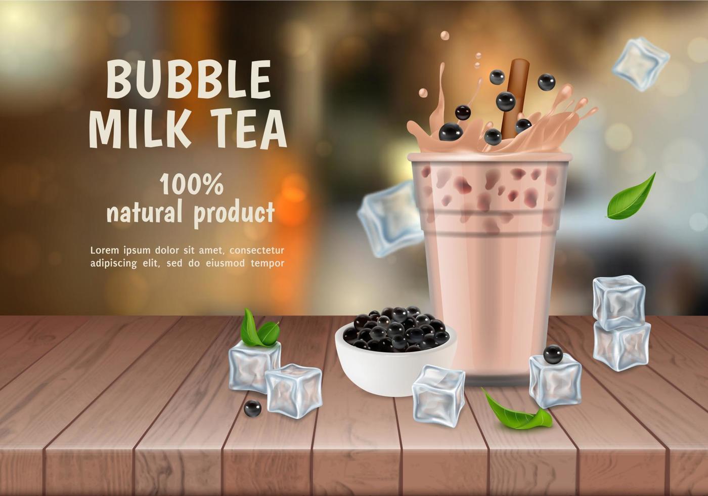 Realistic Detailed 3d Bubble Milk Tea Ads Banner Concept Poster Card. Vector