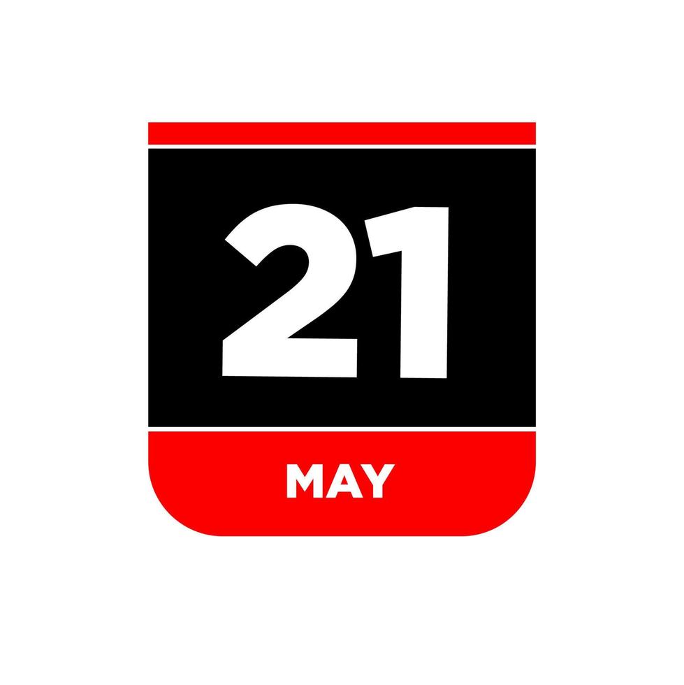 21st May Calendar vector icon. 21 may typography.