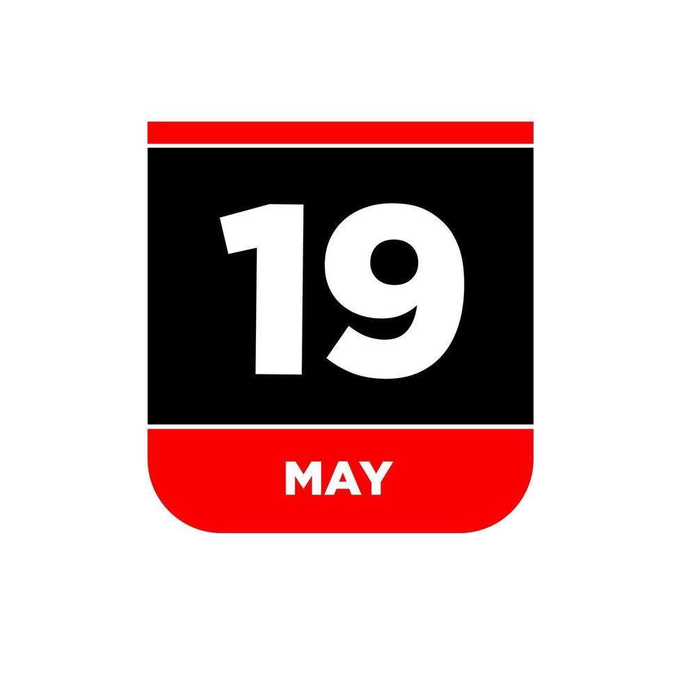 19th May Calendar vector icon. 19 may typography.