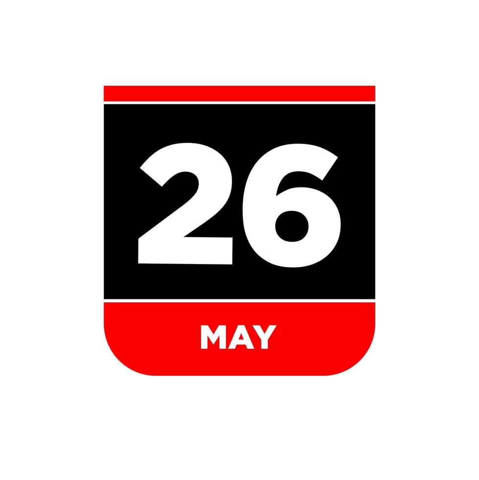 26th May Calendar vector icon. 26 may typography.