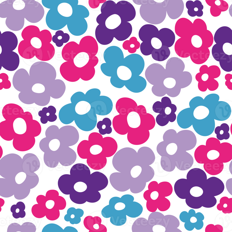 Retro seamless pattern with groovy flowers png