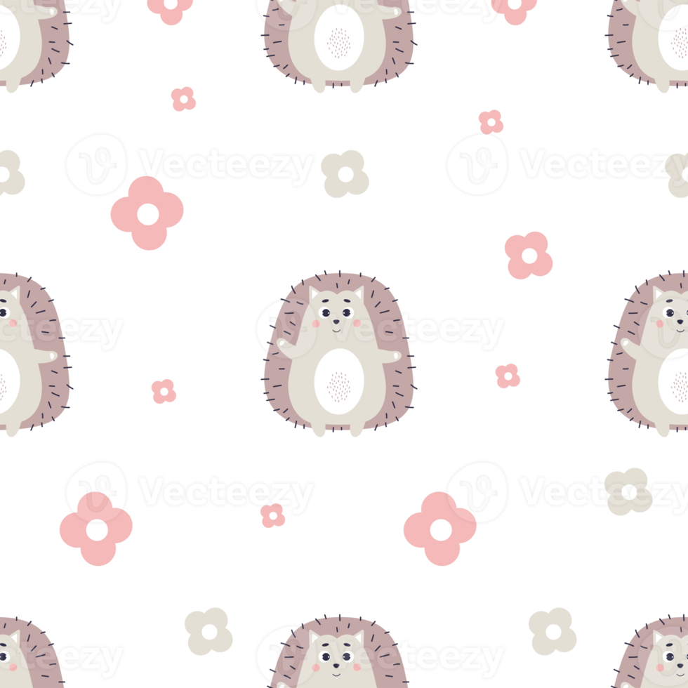 Seamless pattern with cute hedgehog png
