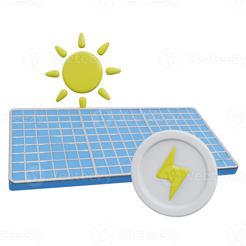 solar panel system 3d rendering icon illustration with transparent background, bio energy png