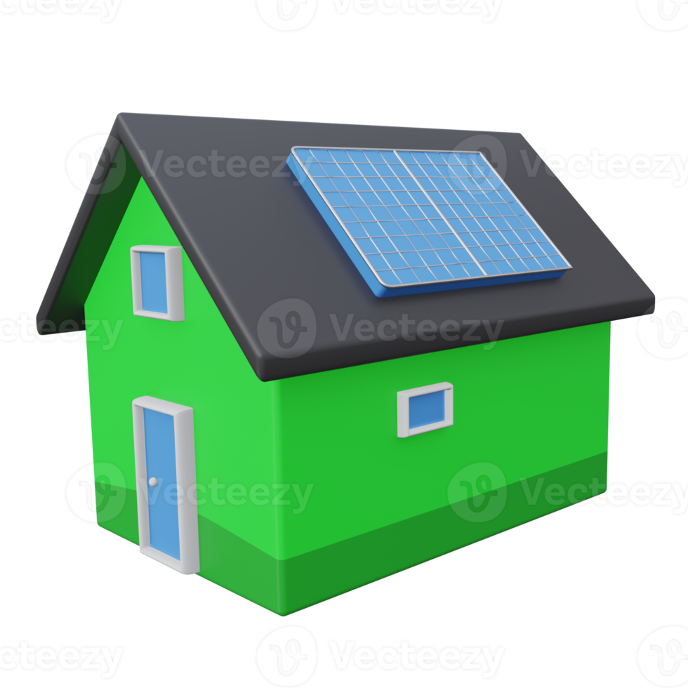solar house 3d rendering icon illustration with transparent background, bio energy png