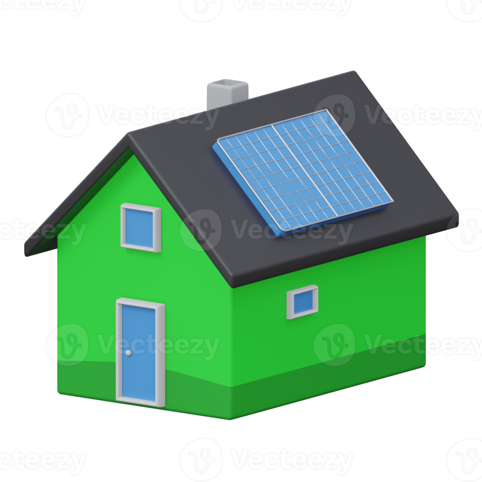 solar house 3d rendering icon illustration with transparent background, bio energy png