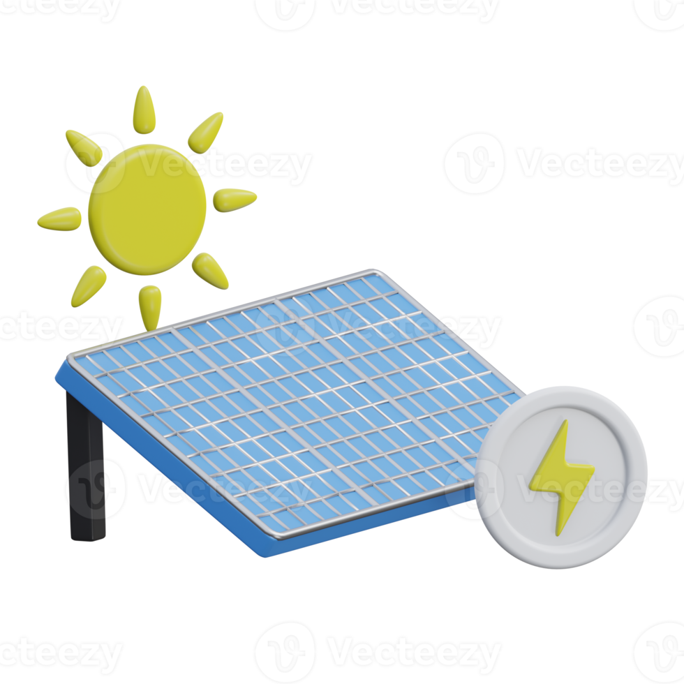 solar panel system 3d rendering icon illustration with transparent background, bio energy png