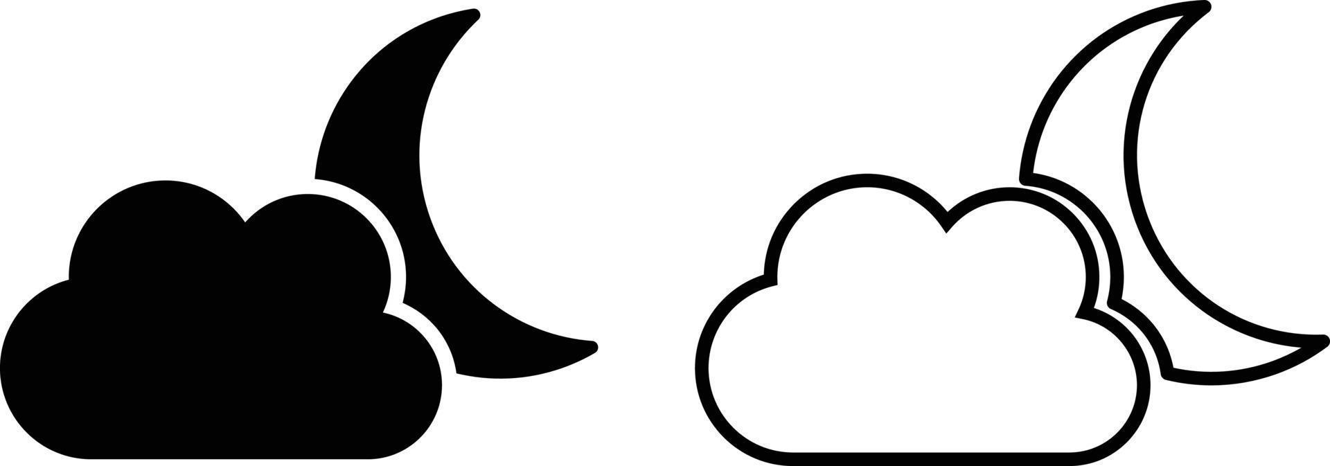 Cloud and moon set icon. Night, sleep, dream, cloudy, overcast, sky, weather. Nature concept. Vector icon