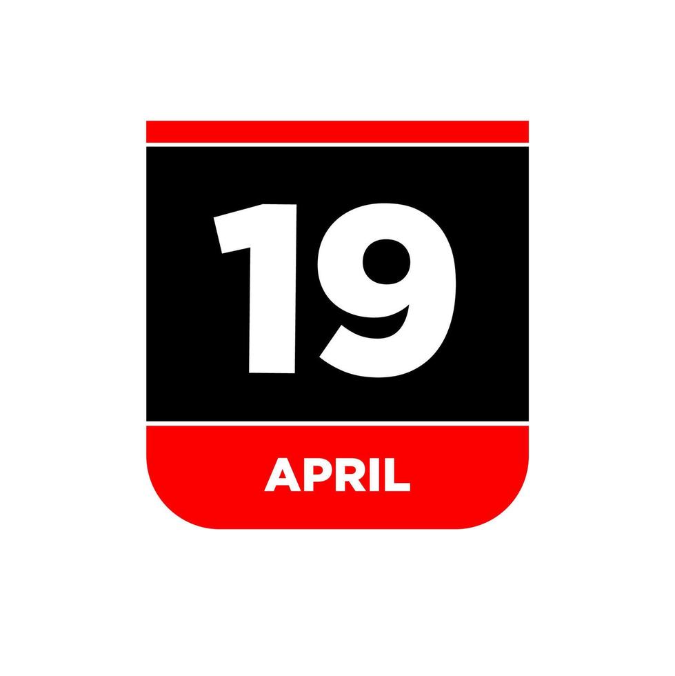 19th April calendar page icon. 19 Apr day. vector