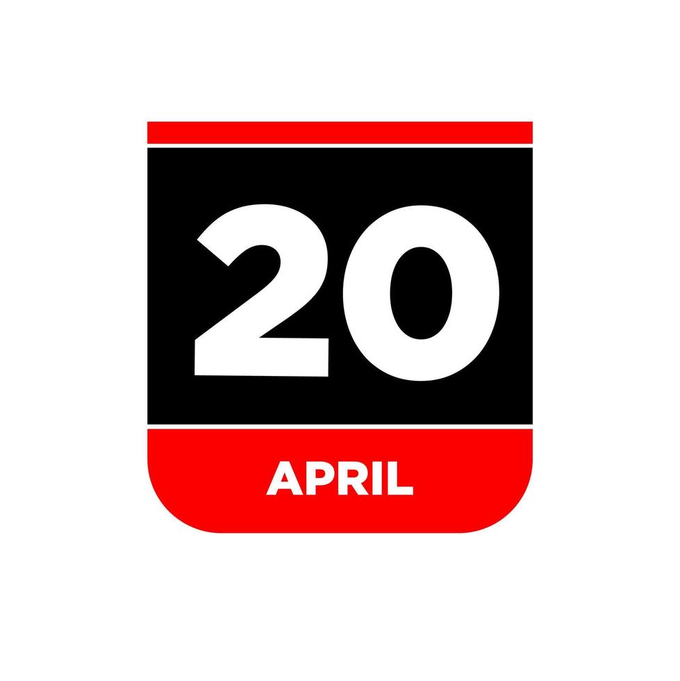 20th April calendar page icon. 20 Apr day. vector