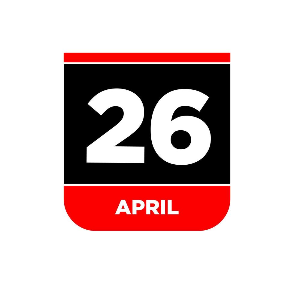 26th April calendar page icon. 26 Apr day. vector