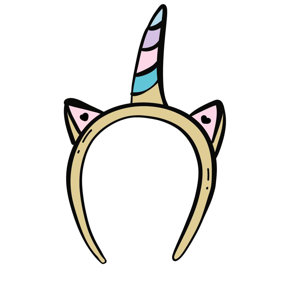 children s hair hoop with ears and unicorn horn. vector illustration. a magical outfit, the concept of a children s party.