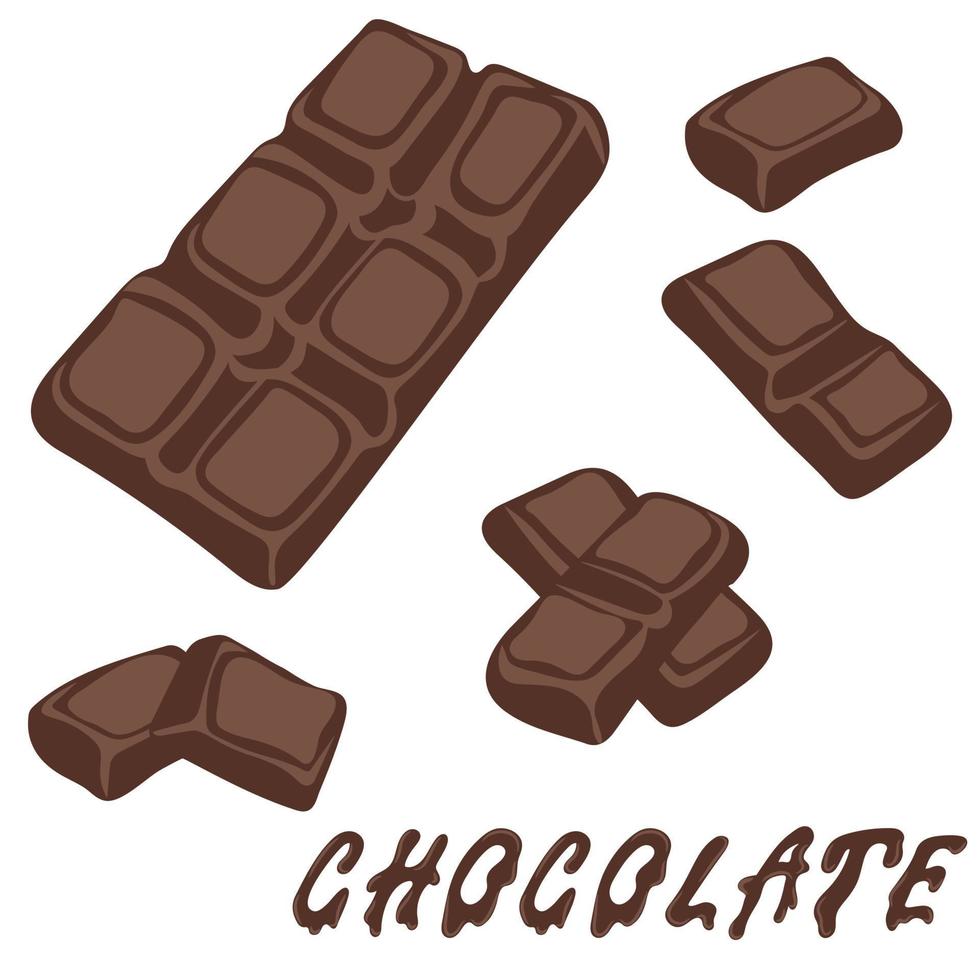 Chocolate bar and pieces on a white background vector