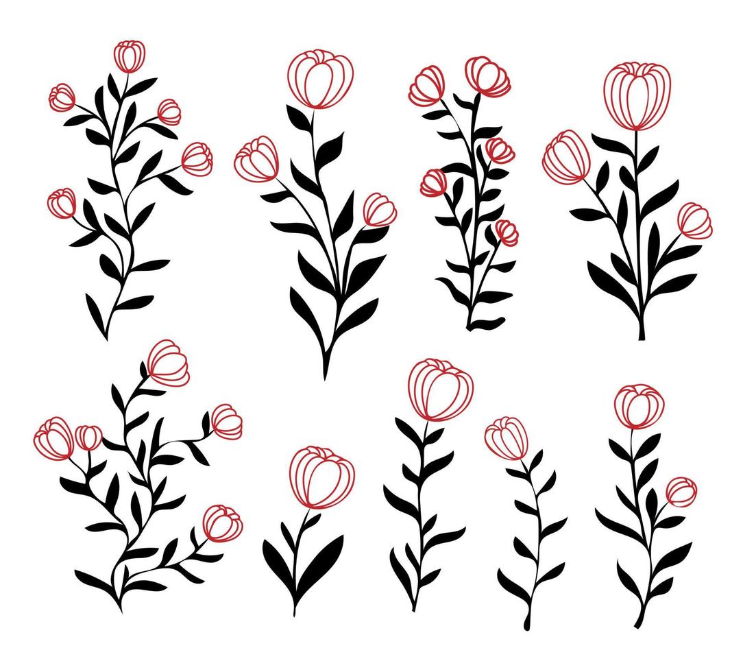 Trendy floral branches and minimalist flowers for decorations vector