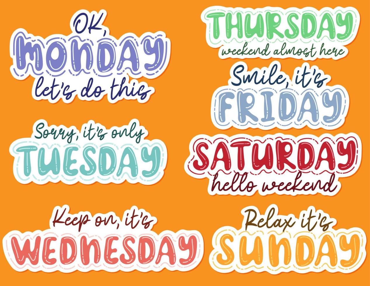 Set of days of the week stickers with lettering vector