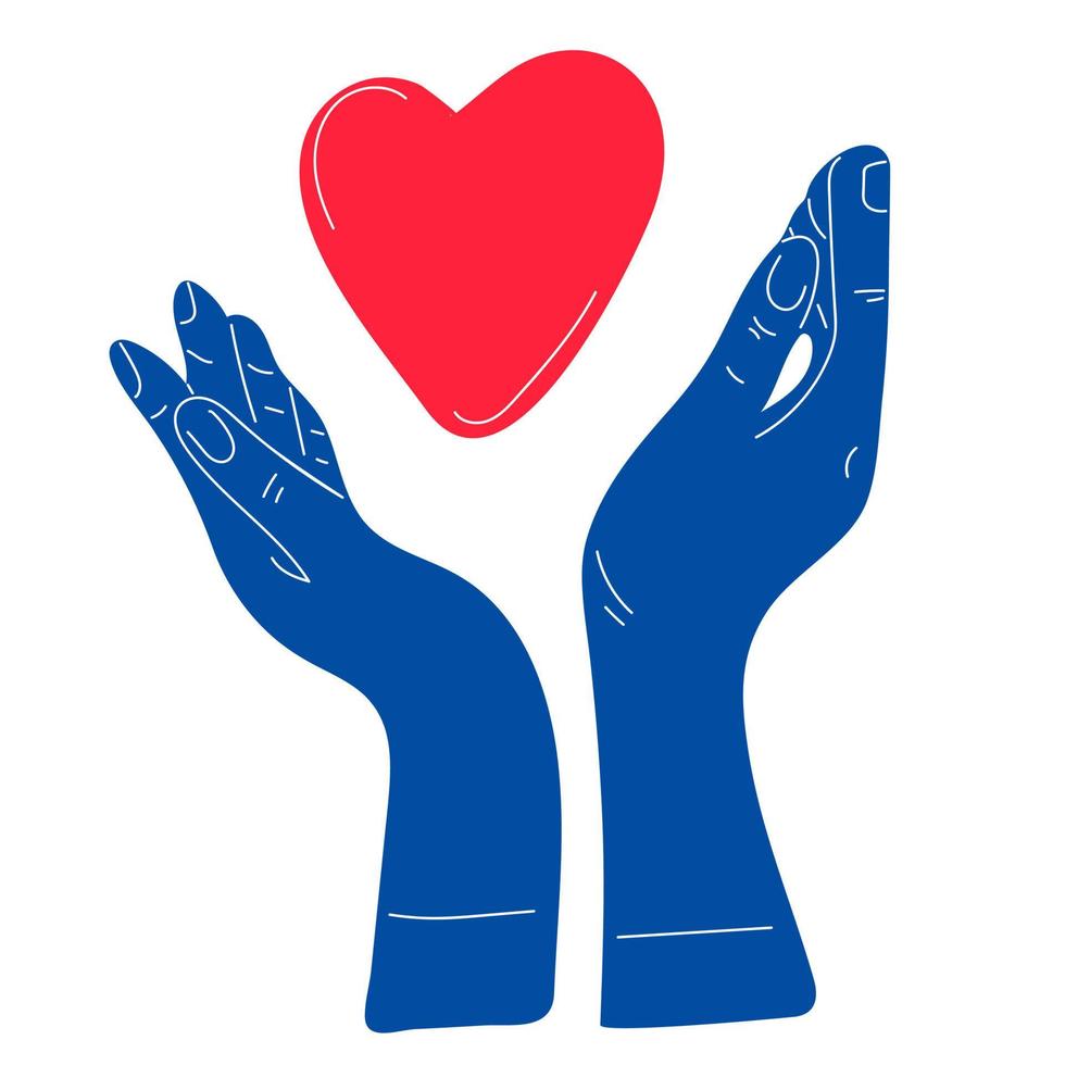 Cartoon human hands holding  heart, isolated on white background vector