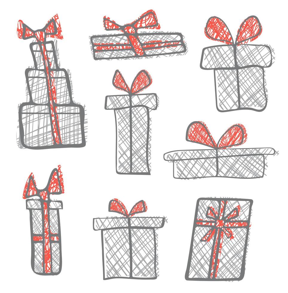 Collection of hand drawn gift boxes illustration vector