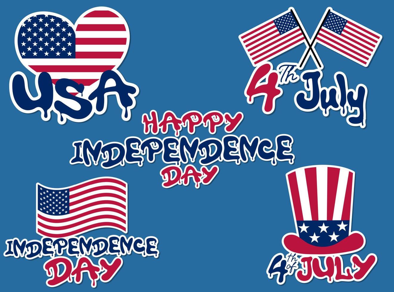 4th of July stickers set with american flag and Uncle Sam hat vector