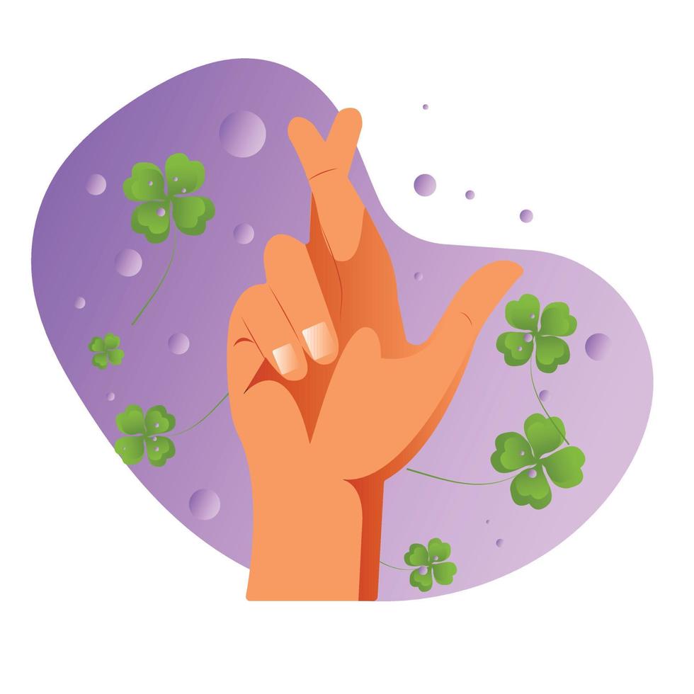 Hand with crossed middle and index fingers. isolated vector illustration