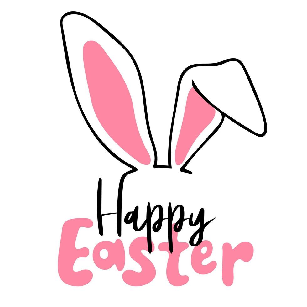 Happy Easter. Handwritten text with rabbit ears vector