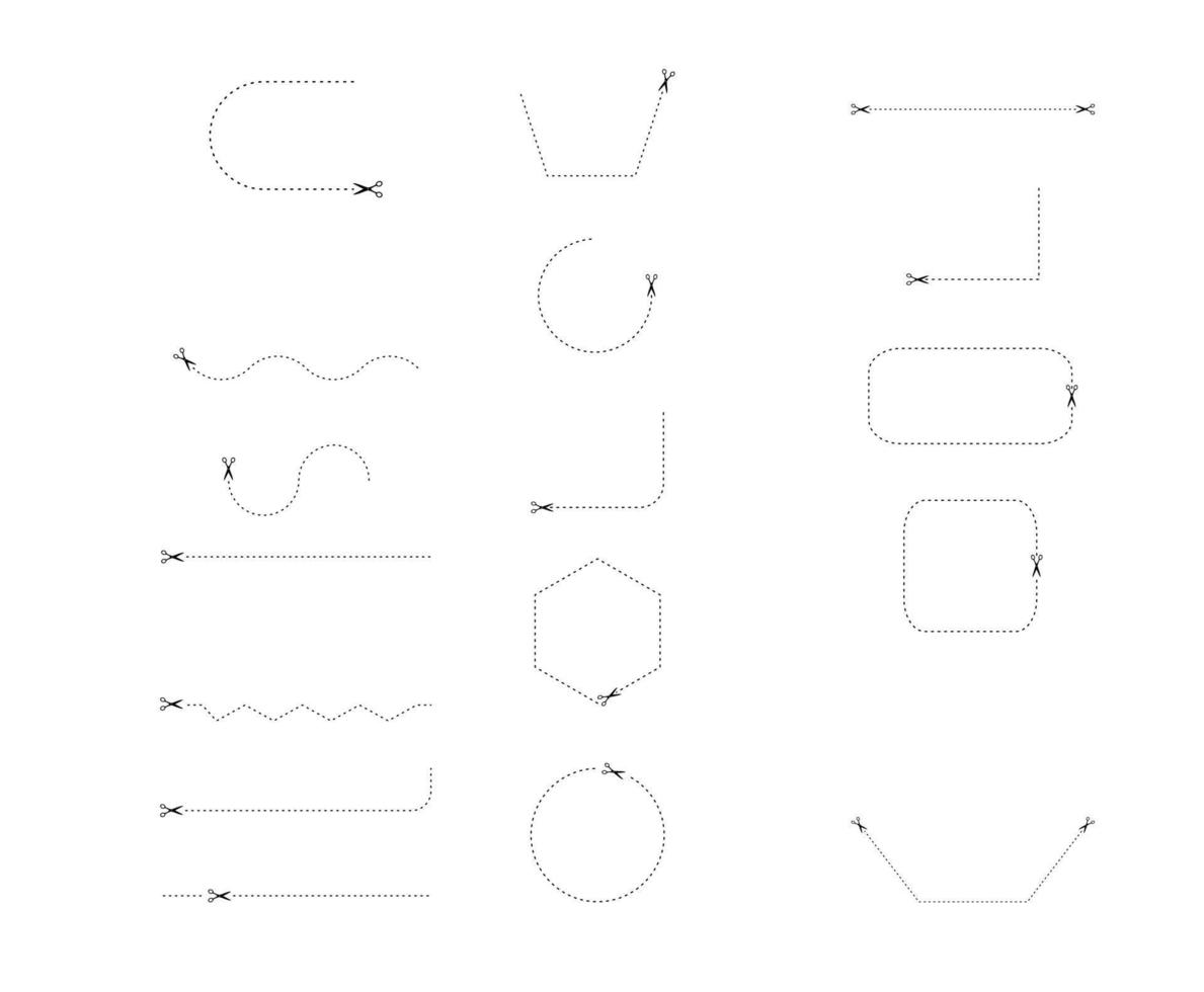 Scissor Cutting Line Design Element Vector Set