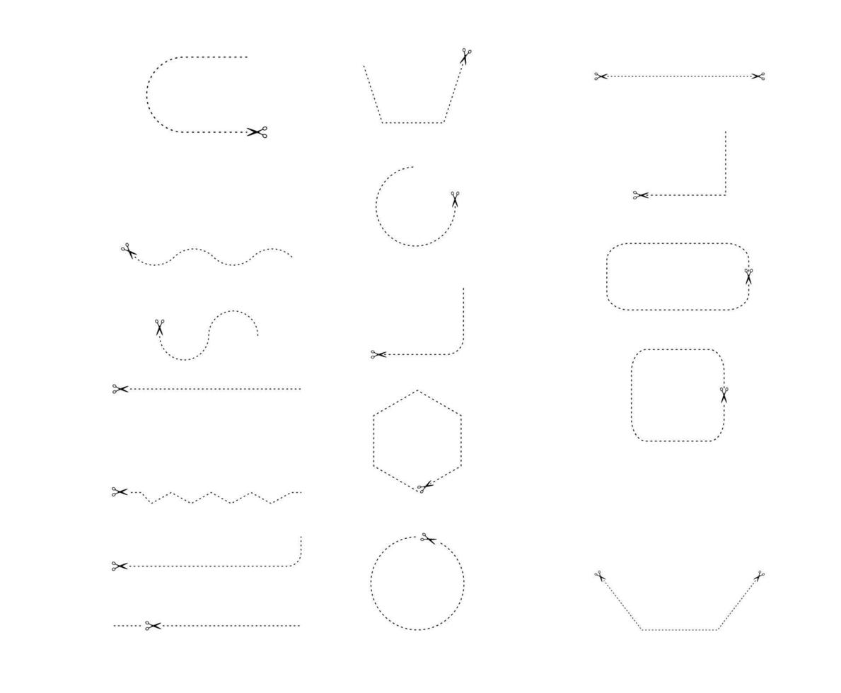 Scissor Cutting Line Design Element Vector Set