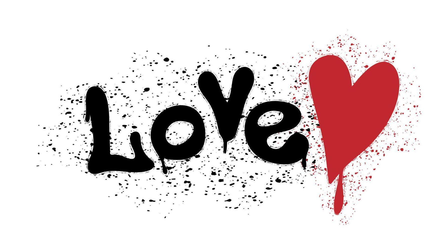 Graffiti love word with splash effects and drops in black on white vector