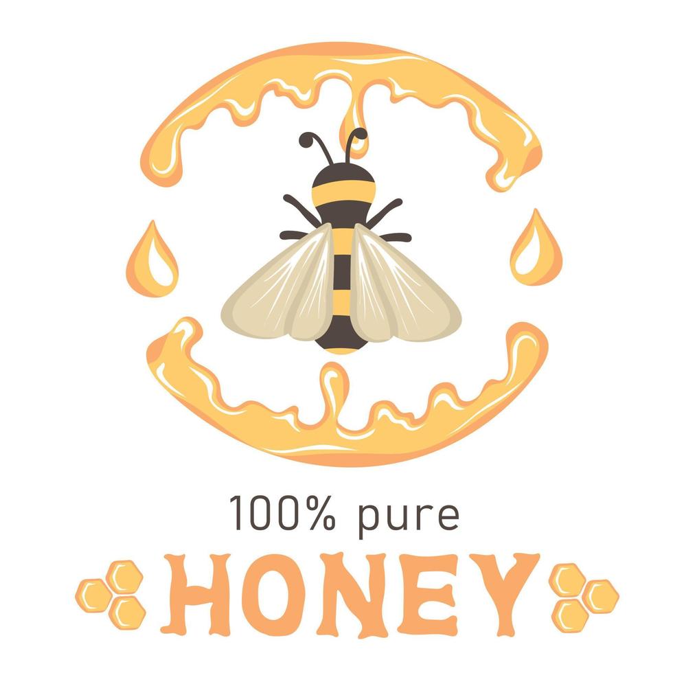 Pure honey. Honey banner template with bees and honeycombs vector