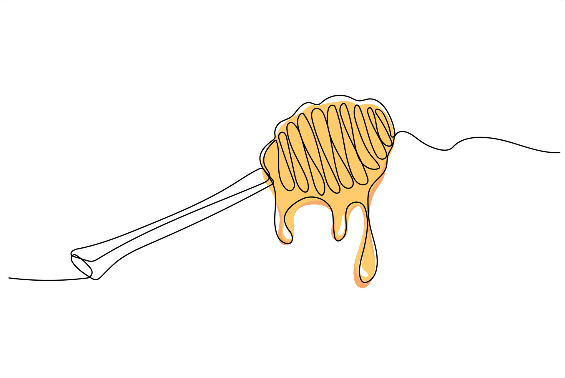 Continuous one line drawing of honey dripping from a wooden honey