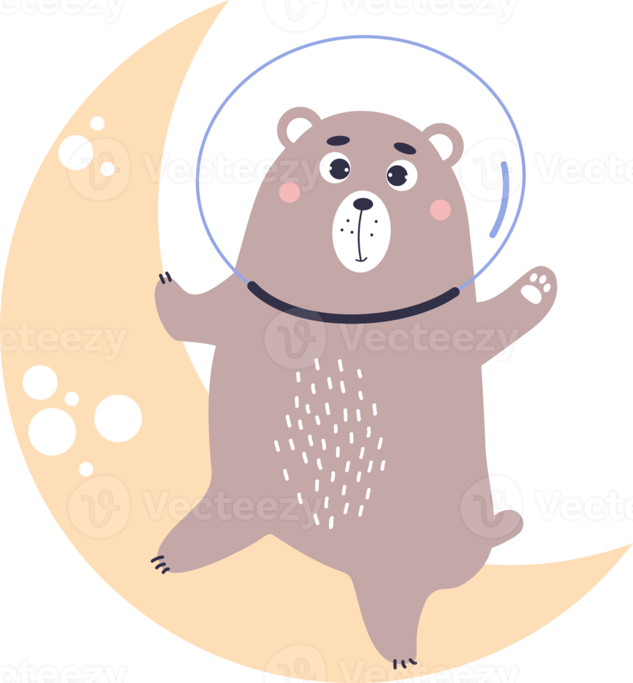 Cute  bear astronaut on moon png