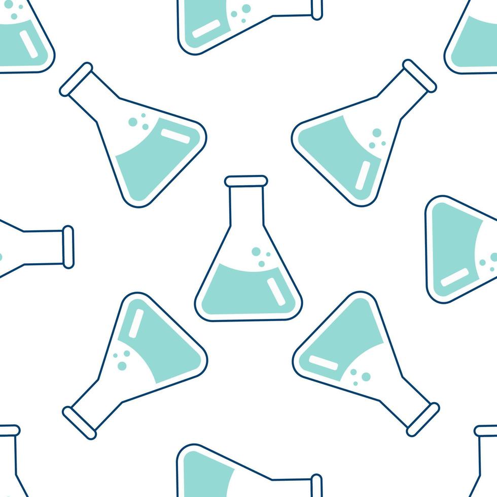 Seamless pattern on the topic of chemistry with flasks, test tubes, molecules vector