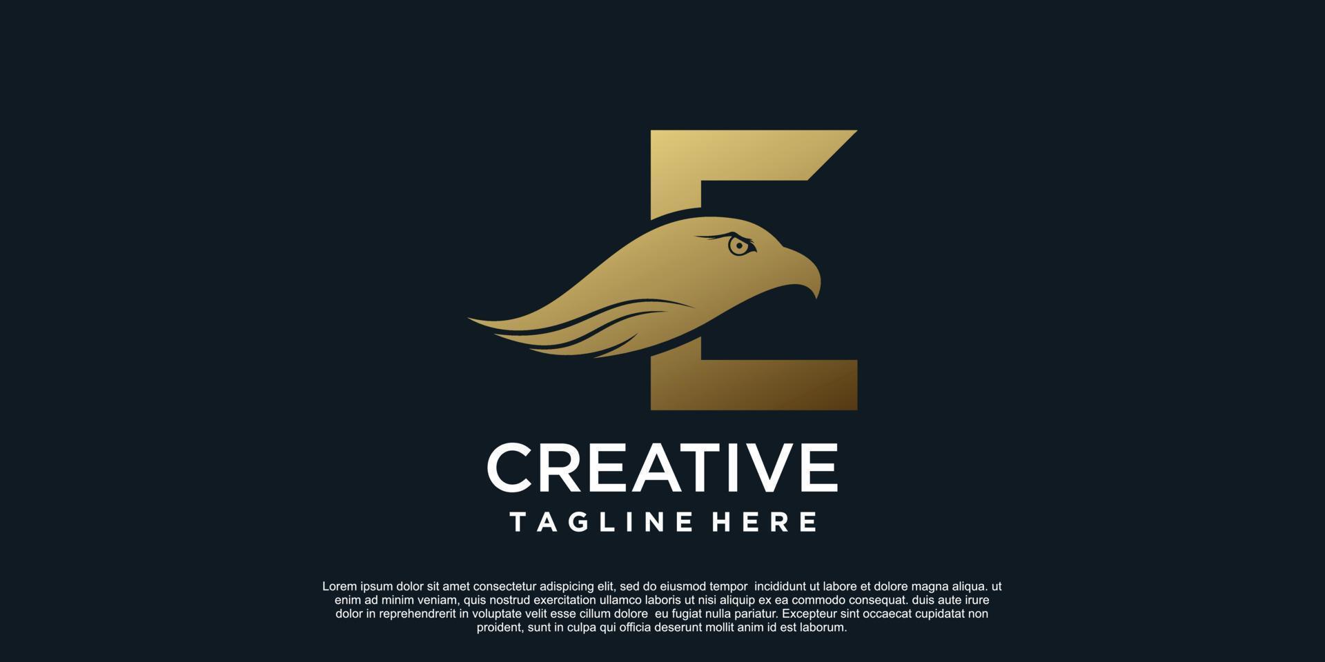 Letter E logo design with head eagle unique concept Premium Vector