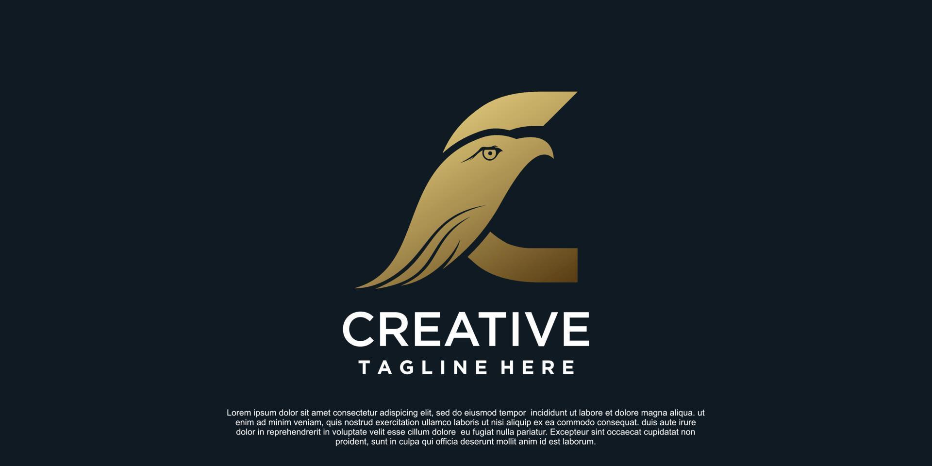 letra C logo diseño con cabeza águila único concepto prima vector