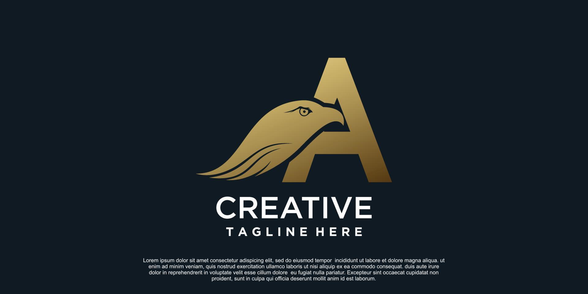 Letter A logo design with head eagle unique concept Premium Vector