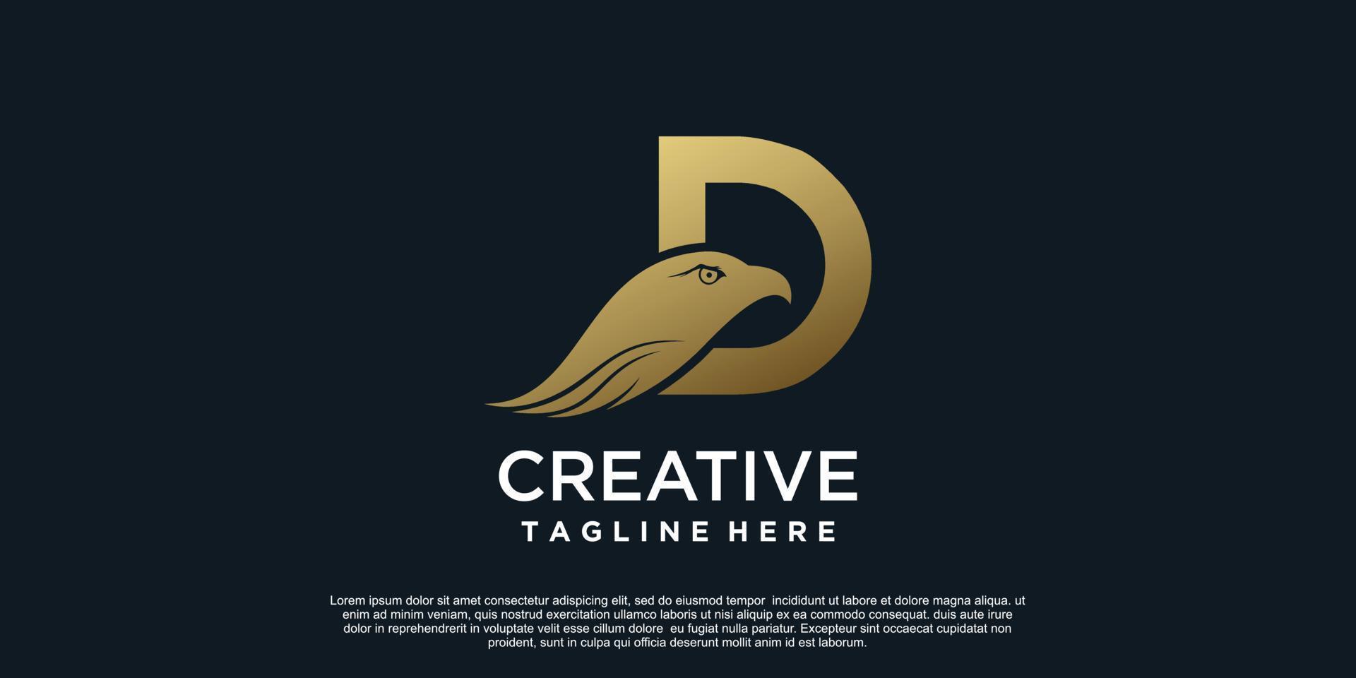 Letter D logo design with head eagle unique concept Premium Vector