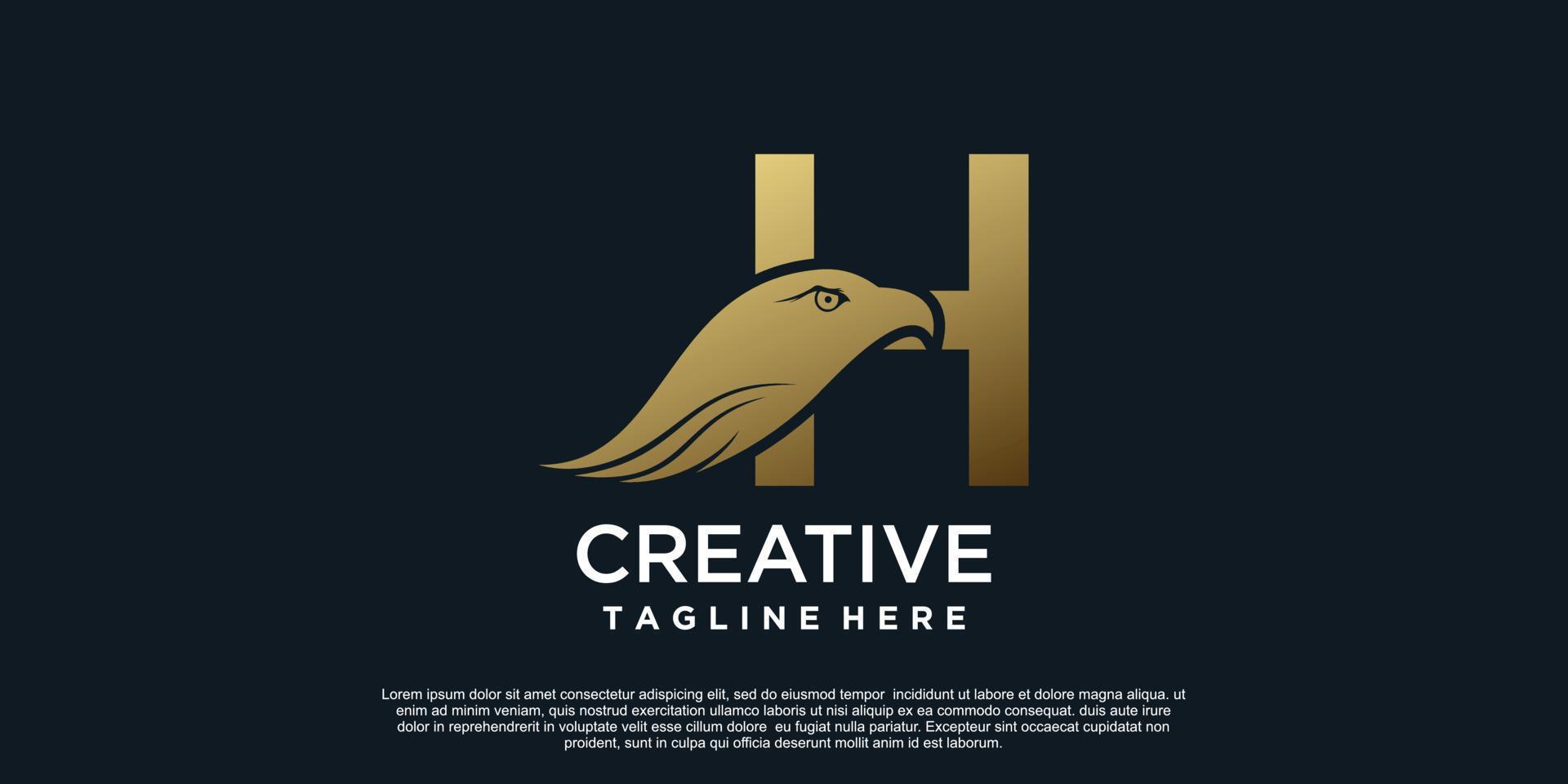 Letter H logo design with head eagle unique concept Premium Vector