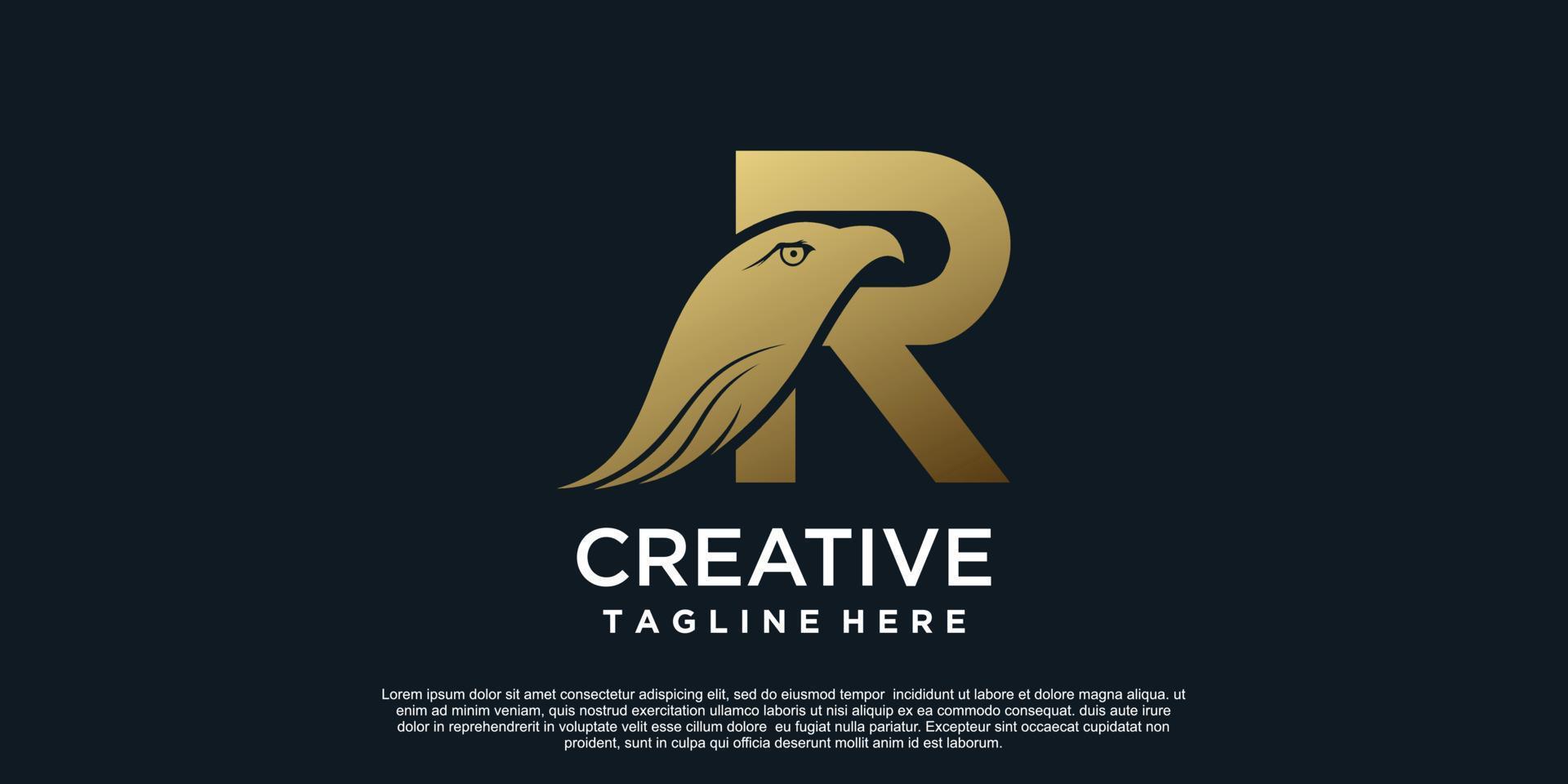 Letter R logo design with head eagle unique concept Premium Vector