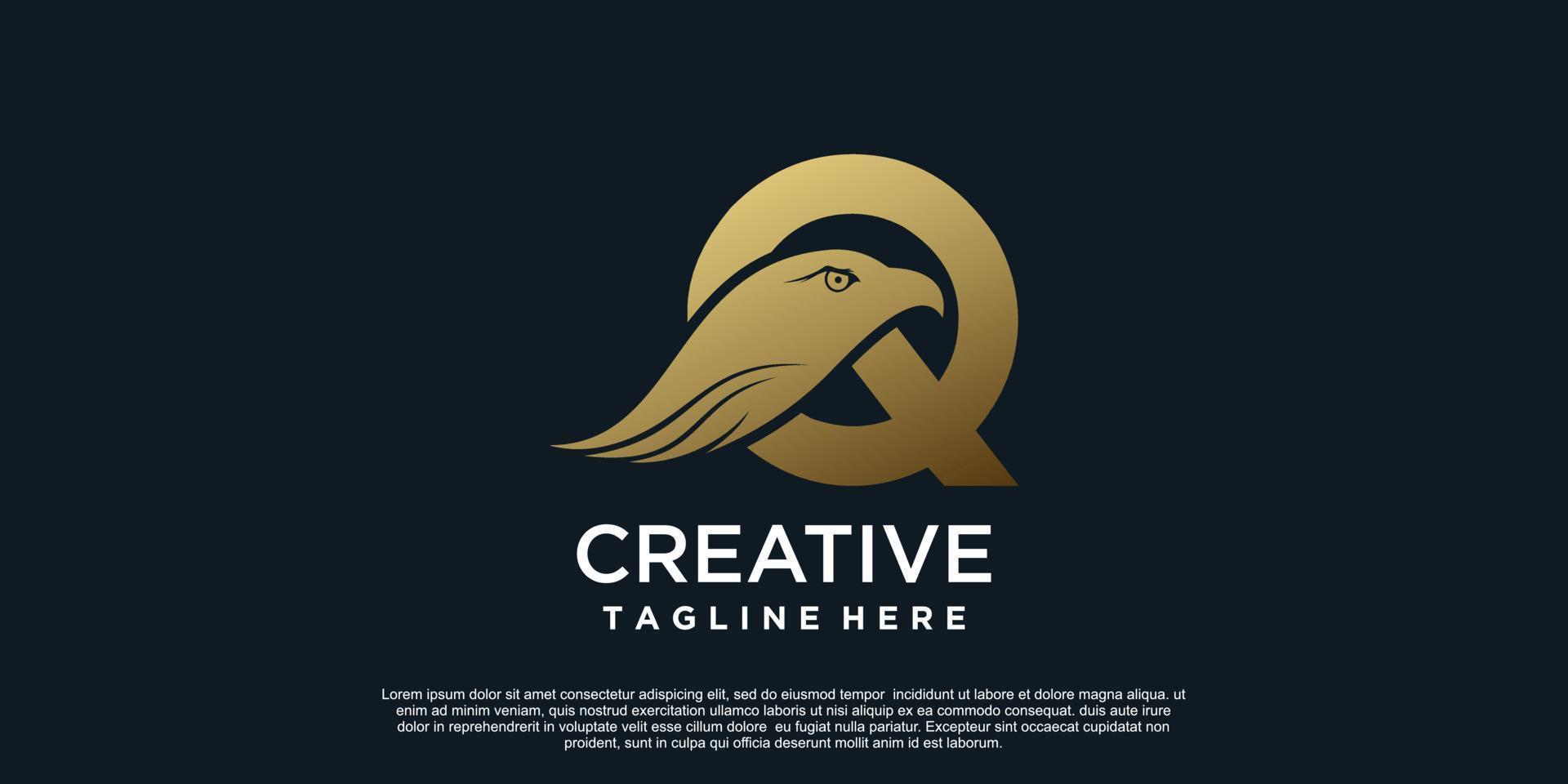 Letter Q logo design with head eagle unique concept Premium Vector