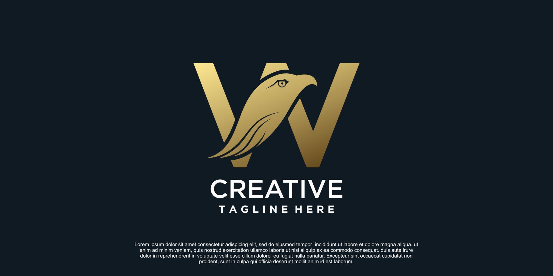 Letter W logo design with head eagle unique concept Premium Vector