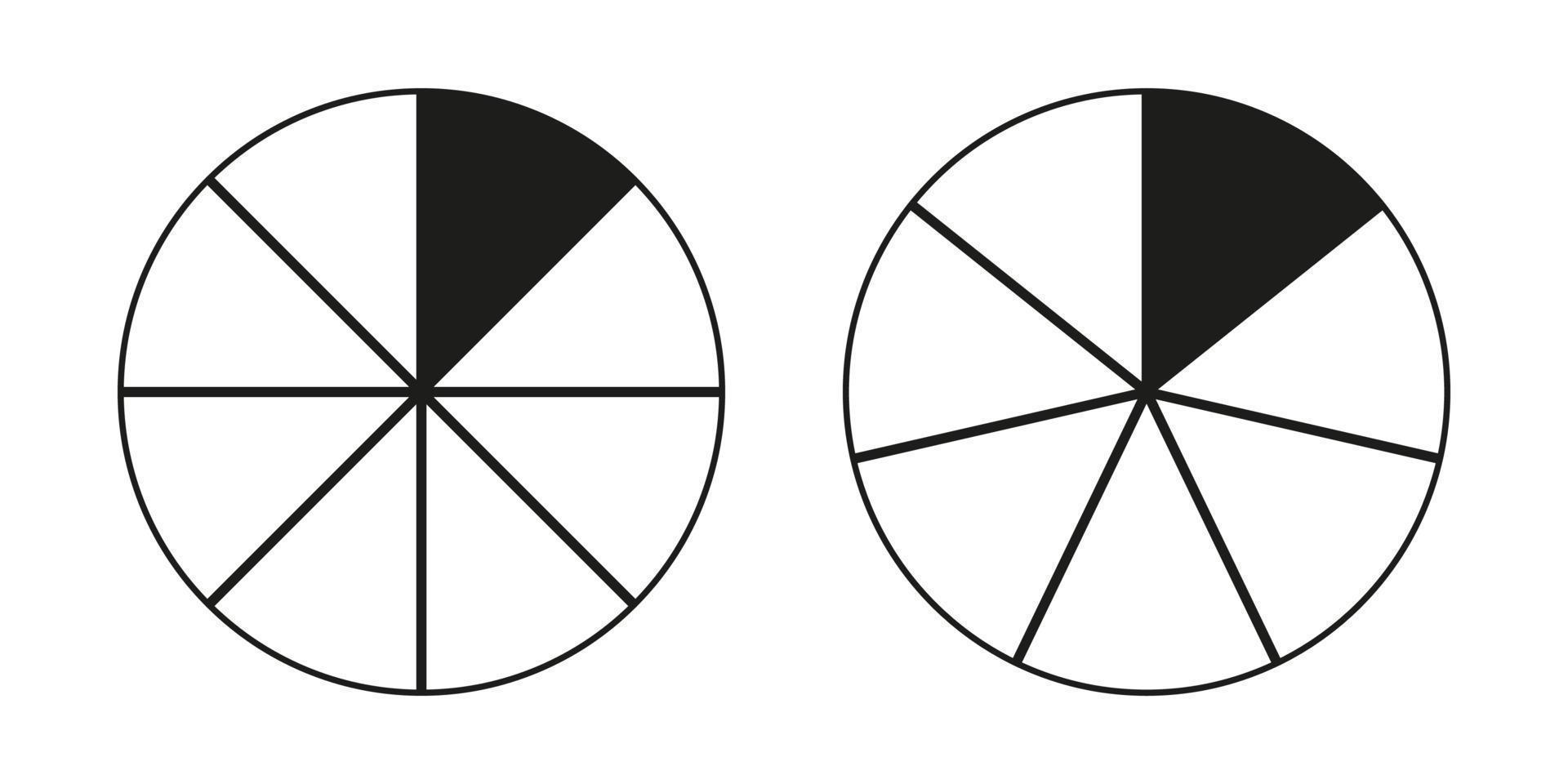 tarta cuadro, diagrama colocar, ocho y Siete secciones o pasos. circulo íconos para infografía, presentación, web diseño, usuario interfaz. sencillo negocio cartas vector ilustración.