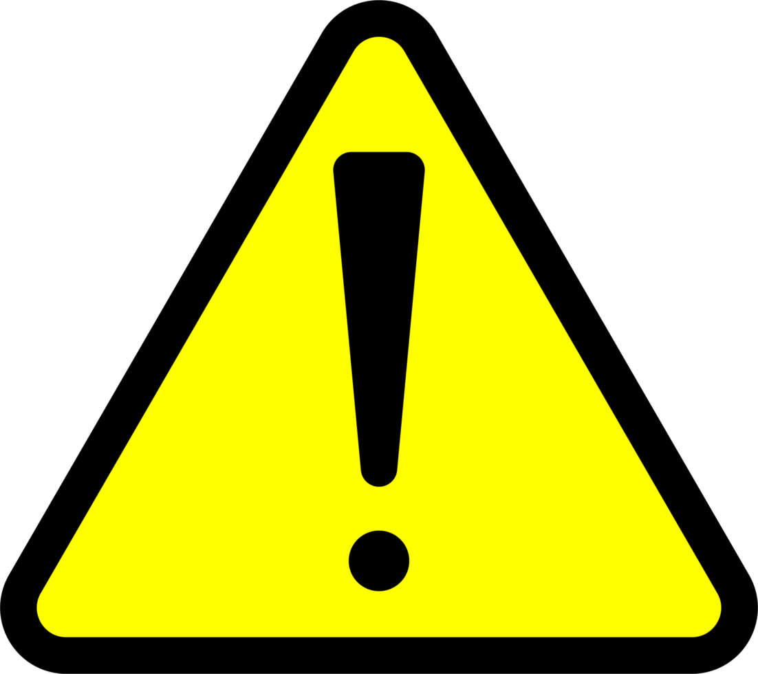 Hazard warning attention sign isolated on transparent background. Yellow symbol for your design. png