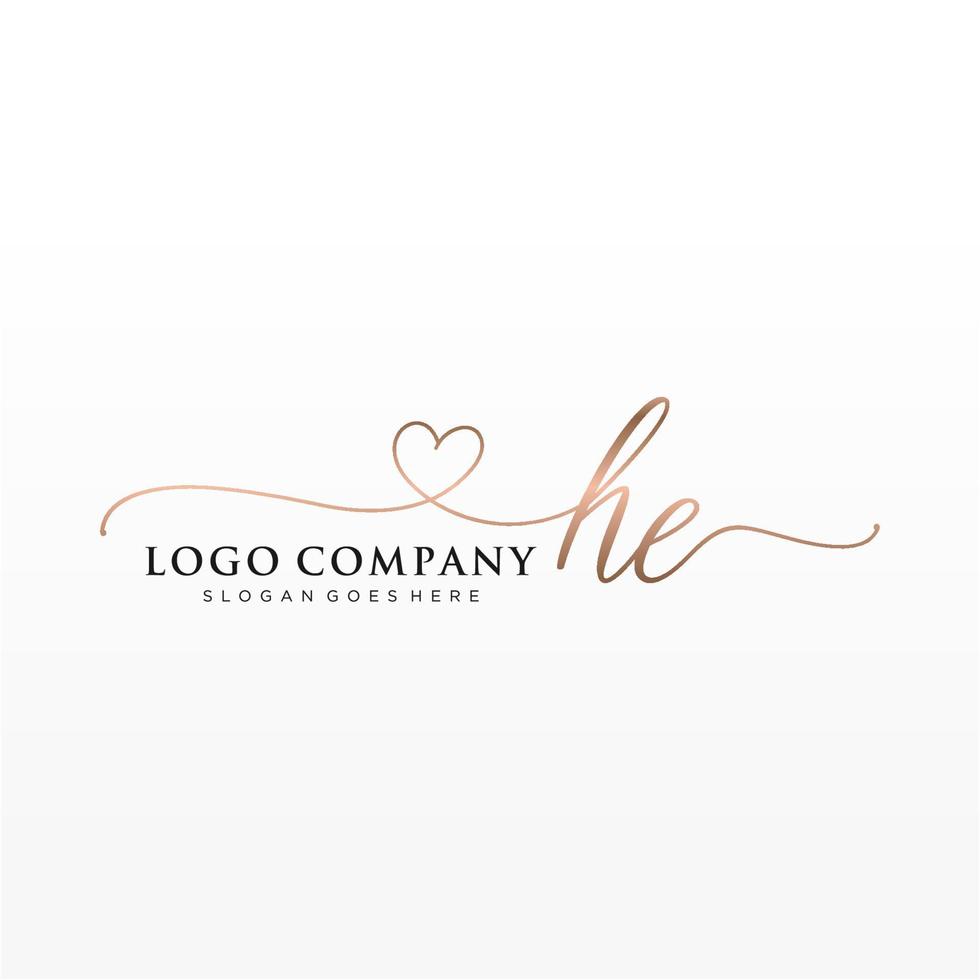 Initial HE feminine logo collections template. handwriting logo of initial signature, wedding, fashion, jewerly, boutique, floral and botanical with creative template for any company or business. vector