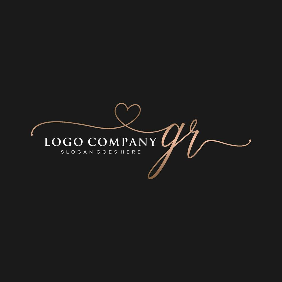 Initial GR feminine logo collections template. handwriting logo of initial signature, wedding, fashion, jewerly, boutique, floral and botanical with creative template for any company or business. vector