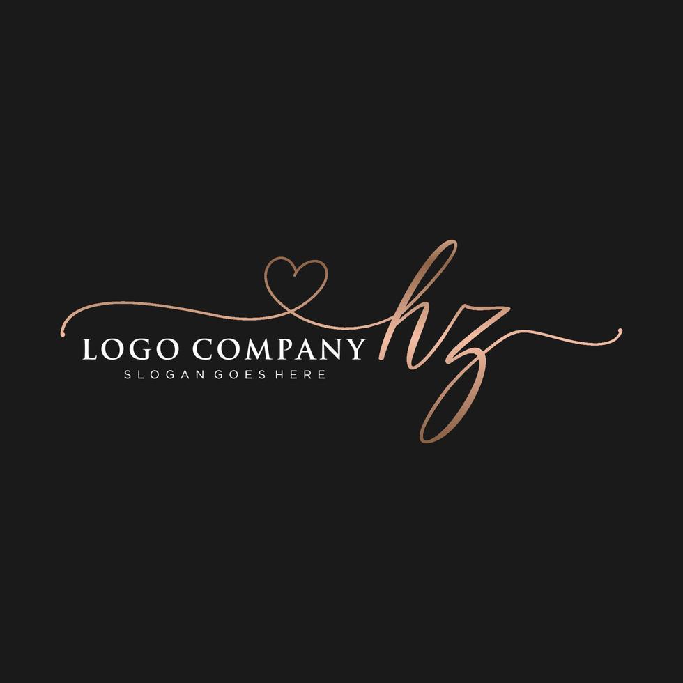 Initial HZ feminine logo collections template. handwriting logo of initial signature, wedding, fashion, jewerly, boutique, floral and botanical with creative template for any company or business. vector