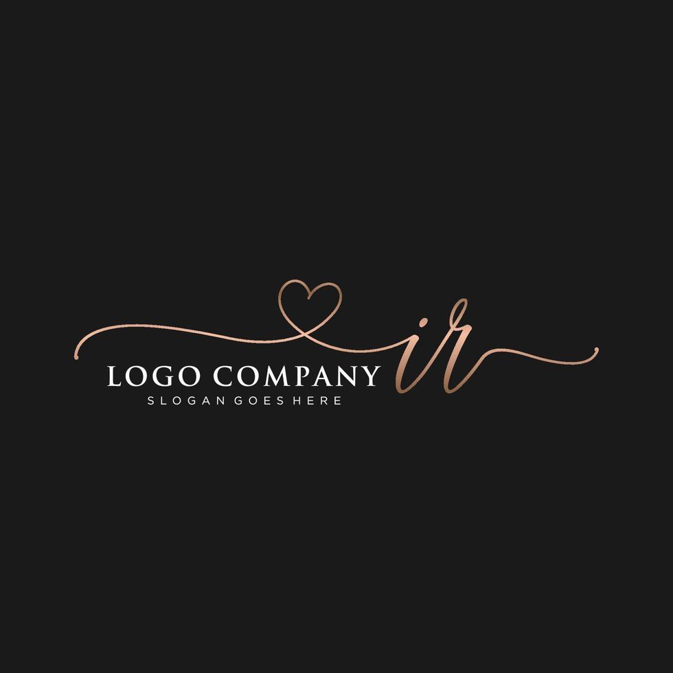 Initial IR feminine logo collections template. handwriting logo of initial signature, wedding, fashion, jewerly, boutique, floral and botanical with creative template for any company or business. vector