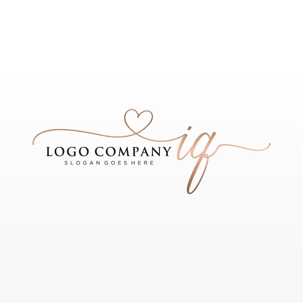 Initial IQ feminine logo collections template. handwriting logo of initial signature, wedding, fashion, jewerly, boutique, floral and botanical with creative template for any company or business. vector