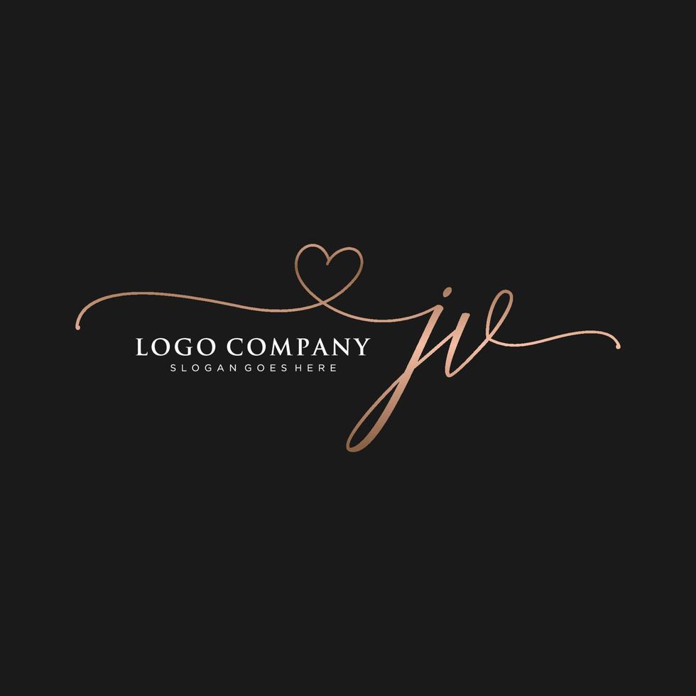 Initial JV feminine logo collections template. handwriting logo of initial signature, wedding, fashion, jewerly, boutique, floral and botanical with creative template for any company or business. vector
