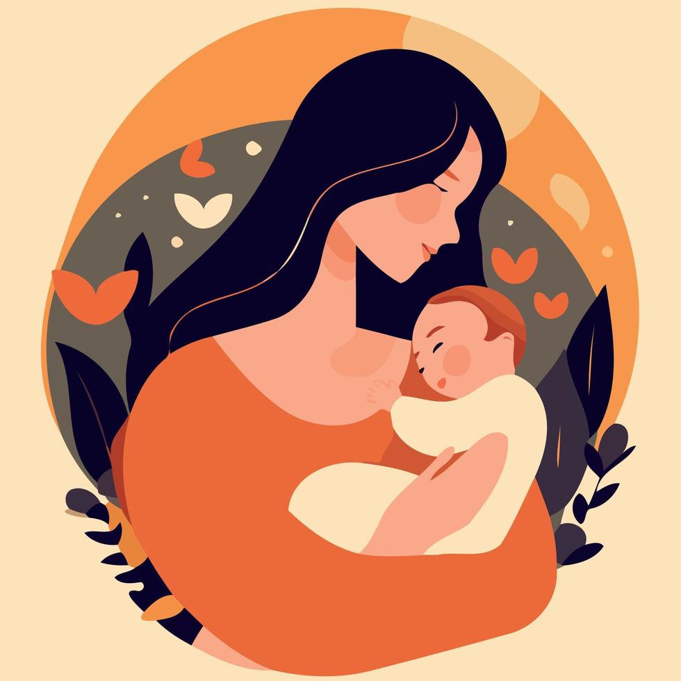 mothers day woman holding baby with love vector