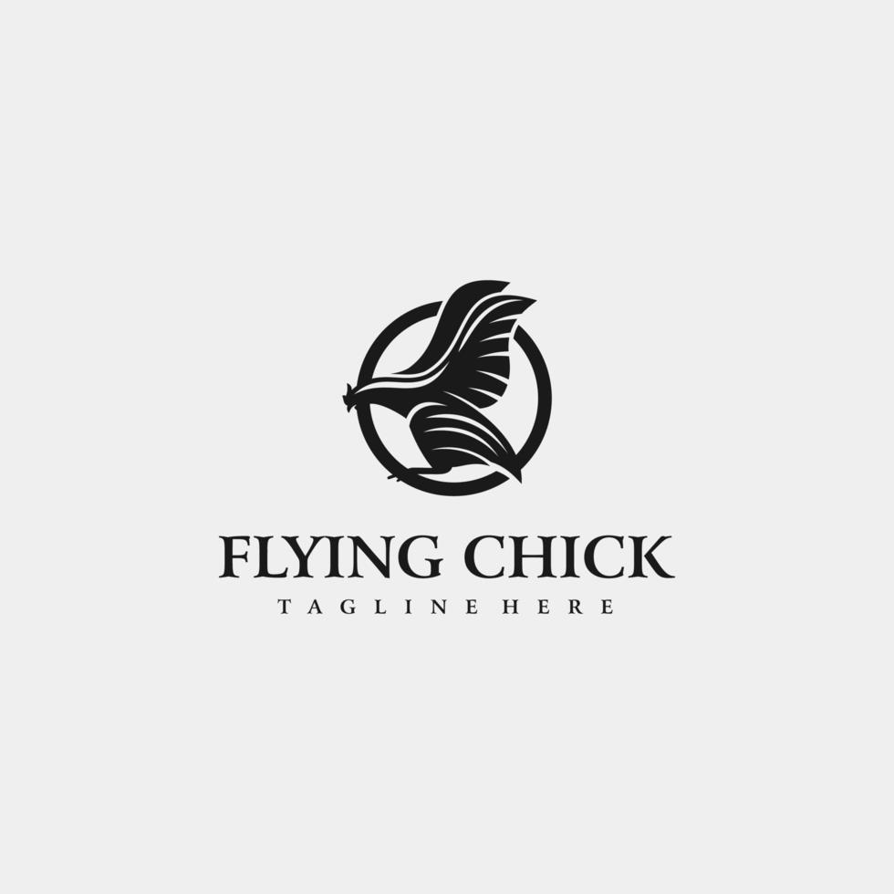 Chicken flying Black Rooster fly Silhouette Illustration Logo design vector