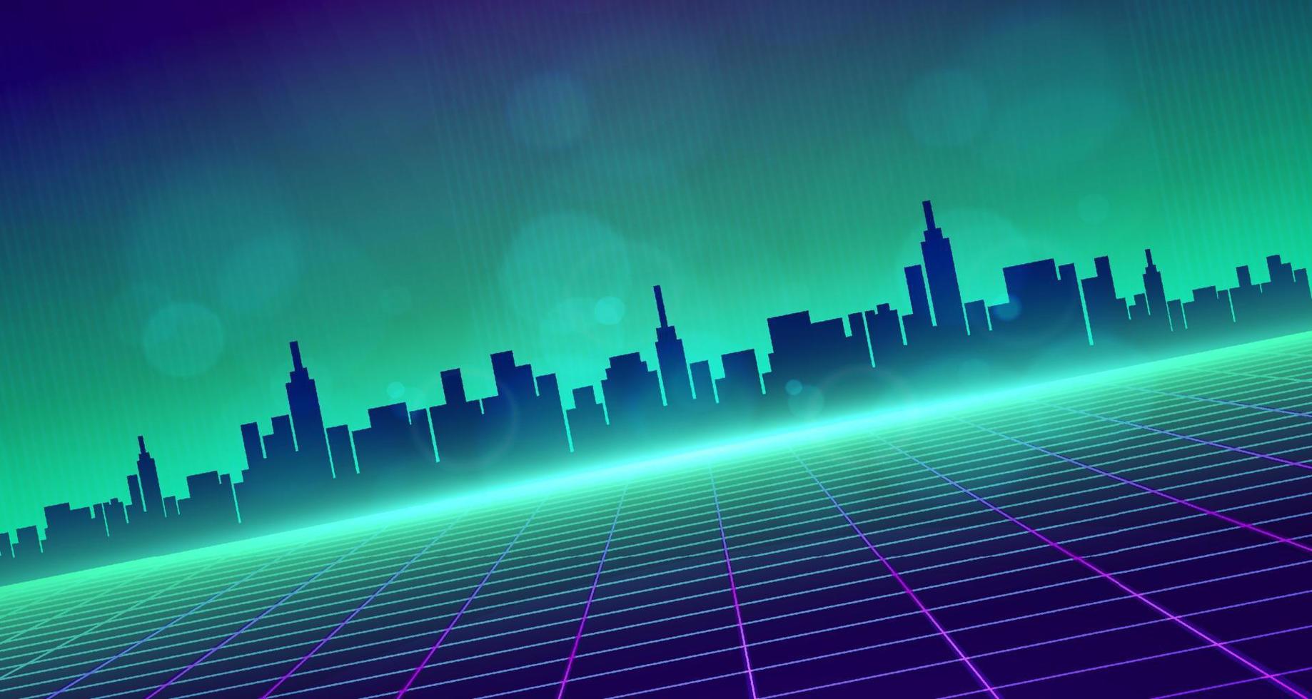 Digital technology metaverse neon blue green background, cyber information, abstract speed connect communication, retro city future meta tech, internet network connection, Ai big data illustration 3d vector